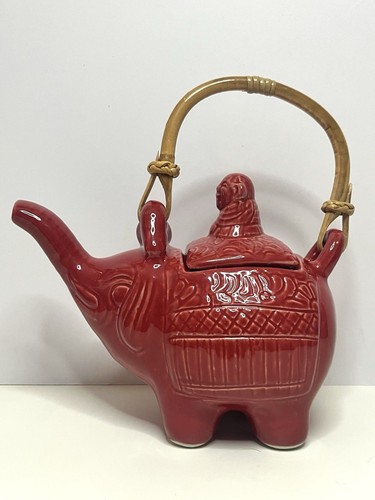 Novica ceramic red elephant - ceramic,