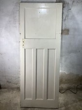 29 3/4"X 77" 1930s Internal Painted Pitch Pine Four Panel Door 1over3 Panelled
