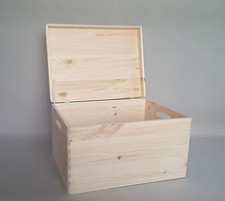 Large Plain Wood Storage Box with Lid and Handles Craft Keepsake Wooden Boxes