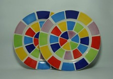 2 x WHITTARD OF CHELSEA SQUARE MOSAIC 7 7/8" SALAD PLATES IN VERY GOOD COND'