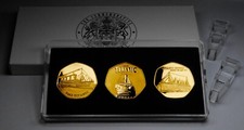 Cased Trio of RMS TITANIC 24ct Gold Commemoratives. Ocean Liner, White Star 1912
