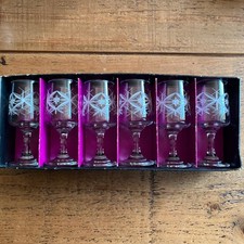 Set Of 6 Vintage Chesterfield Decorated DEMA Stemmed 11cm Glasses Boxed