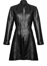 Womens Trench Style Winter Black Coat Genuine Leather Goth Matrix Steampunk Coat