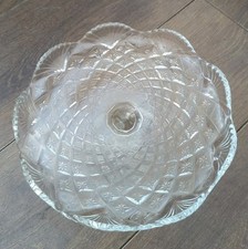 Vintage 9"  Clear Pressed Glass Scalloped Rim Pedestal Cake Dessert Stand VGC