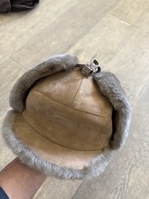 Lock Co Sheepskin Shearling Hat Brown , Size 7 Real Suede Leather