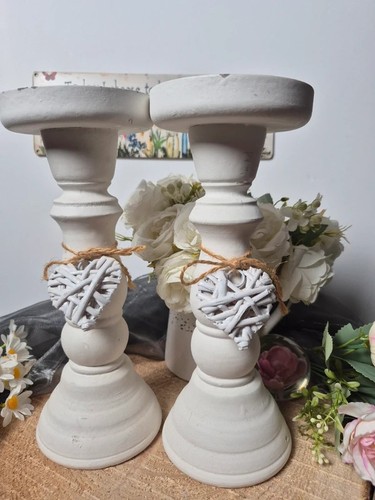 Pair white wooden candle - pair,
