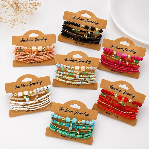 Boho beaded bracelet - beaded, stack