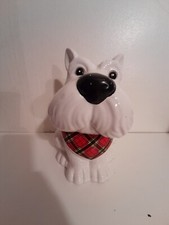 Scottish Terrier Cookie Jar Ceramic White Tartan Bandana Vintage Sweet Tin