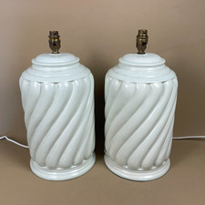 Pair of Large Vintage Ceramic Lamps Bedside Table Light Antique Lamp Pale Green