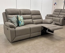 ‘Trinity’ 3 Seater Sofa Manual Recliner Grey Soft Endurance Fabric NEW