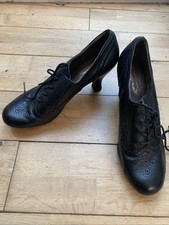 Ladies Hush Puppies Black Leather Lace Up Shoes Heeled Retro Clarence Size 8