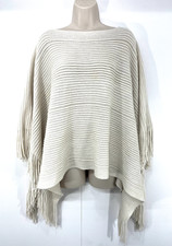 Boho Lagenlook Soft Thin Chunky Knit Women's Cream   Boat Neck Poncho One Size