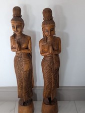 Pair Thai Women Praying Carved