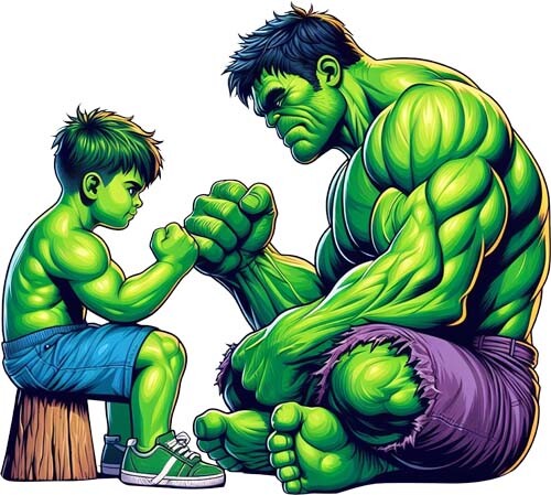 Colourful hulk dad son - hulk,