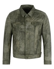 Leather trucker jacket olive - leather,