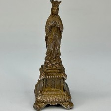 Antique French Religious Small Spelter Metal Figurine Of Notre Dame De Lourdes