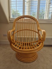 Vintage Rattan Swivel Lounge Chair – Boho Mid-Century Statement Piece