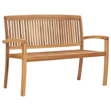 Bench 2-Seater Teak Hardwood 128.5 cm Outdoor Stacking Garden Teak Weatherproof