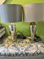 Pair Lamps Silver Crackle Base