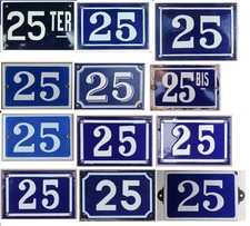 Old blue French house number 25 B BIS TER door gate wall plate steel enamel sign