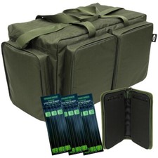 Large Carp Fishing Carryall Holdall Tackle Bag Rig Wallet & 18 Hair Rigs Set