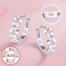 UK Women Girl Fine Jewelry 925 Sterling Silver Flower Hoop Earrings