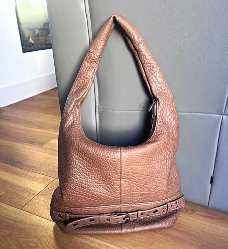 Brown pebbled leather hobo - brown,