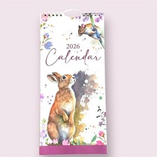 2026  Slim Calendar Planner Spiral, Watercolor Animal Envelope Gift ( 30x14cm )