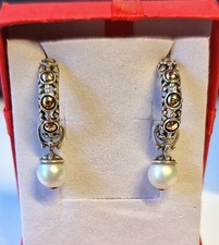 John Hardy Jaisalmer Collection Sterling & 18k Gold Hoop Drop Pearl Earrings