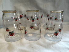 Vintage set of 6 Lemonade Glasses Hand Painted Floral design - Gold Band to Base
