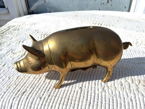 Vintage solid brass money box - vintage,