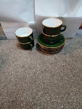 Apilco French Green Gold Trim 4 Cups and  Saucers