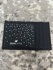Swarovski Crystal Leather Card Holder Navy Blue With Zip