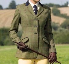 EQUETECH Sz 42 Ladies Uk 18 Deluxe green Tweed show Jacket with red - navy check