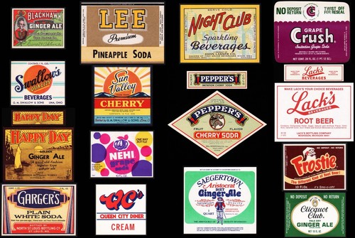 Vintage soda pop bottle labels