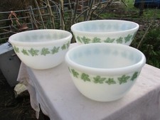3 x Vintage Phoenix Opalware  Serving Mixing  Bowls  - Vine or Ivy Leaf - PYREX
