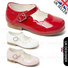 GIRLS SPANISH STYLE SHOES MARY JANE SHINY PATENT PINK WHITE NEW DESIGNER UK4-2