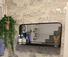 DIPAMKAR  L30" Bathroom Mirror Industrial Metal Framed Wall Mirror With Shelf
