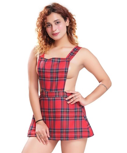Womens red tartan pinny - tartan,