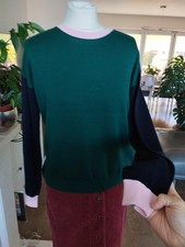 Boden LARA blocked Emerald Night w navy long sleeve cotton relaxed autumn Jumper
