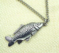 Mirror Carp Fish Pendant with Chain Necklace in Grey Burlap Gift Pouch