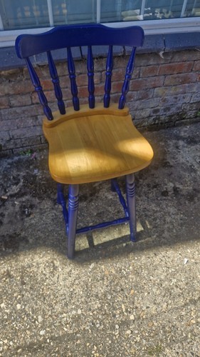 Wooden kitchen stool with blue