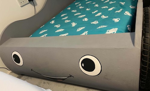 Grey toddler size race car - , bed