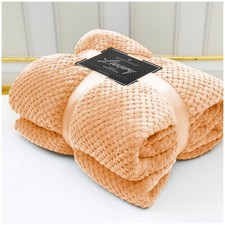 LUXURY POPCORN WAFFLE BLANKET FLEECE TRAVEL THROW SOFA BED WARM COSY EXTRA LARGE