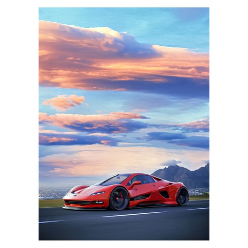 Red sports car - sports, poster