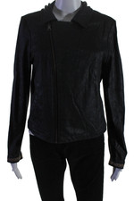 Nanette Lepore Womens Black Vegan Leather Full Zip Long Sleeve Jacket Size 8