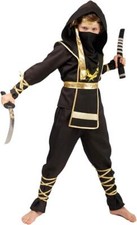 NINJA POWER SAMURAI WARRIOR BOYS FANCY DRESS COSTUME AGE 4-6 BLACK GOLD