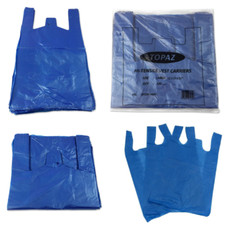 STRONG PLASTIC CARRIER BAGS 11x17x21" WHITE & BLUE VEST LARGE SHOPPING