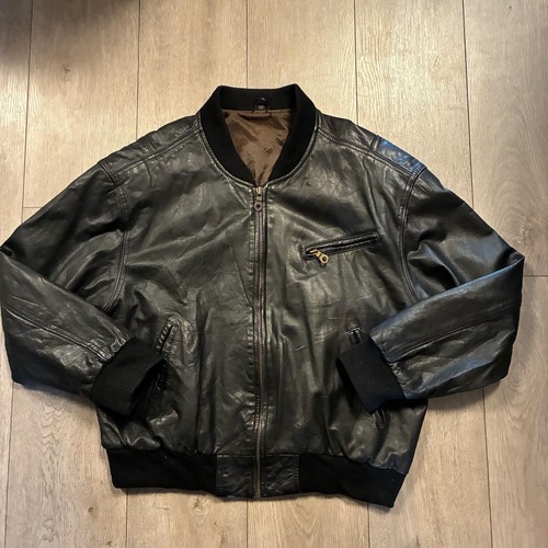 Vintage black leather bomber - black,