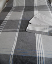 DOUBLE DUVET SET, "DUNELM" COVER . GREYS + 3 PILLOWCASES,  GOOD CLEAN CONDITION